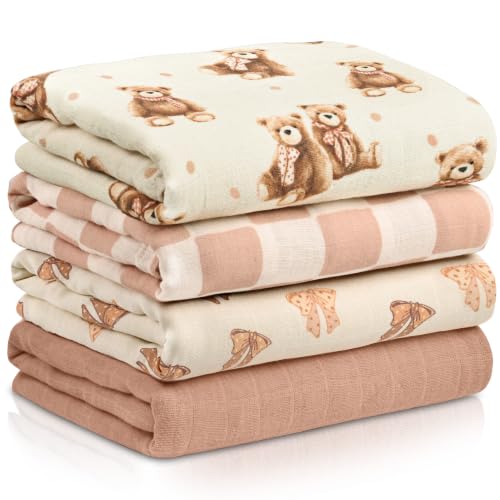 Muslin Swaddle Blankets for Newborn, Cotton Receiving Blanket - color: Bear Checkered