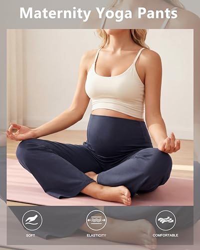 Foucome Women's Maternity Pants Wide Leg Pregnancy Work Pants - color: Black/Grey/Navy, size: Large