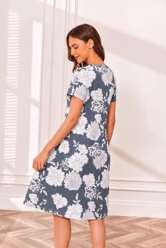 Women's Maternity Nursing Nightgown with Double Layer Breastfeeding Design - color: Dark Blue, size: Large