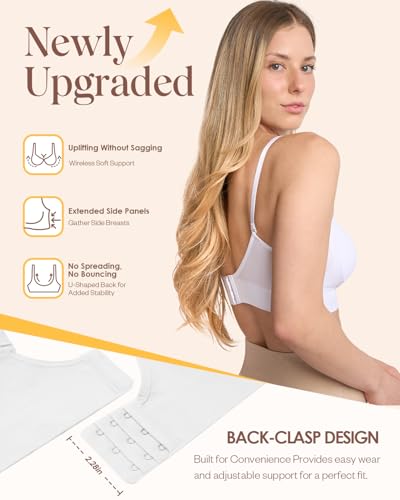 Coobie Women's Seamless Scoopneck Cami Bra with Back Closure Full Coverage T-Shirt Bra - color: White