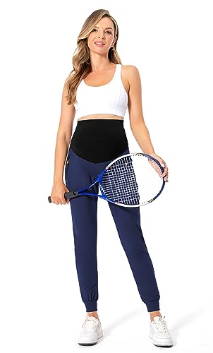 V VOCNI Maternity Joggers Quick-Dry Pregnancy Scrub Pants - color: Blue, size: Medium