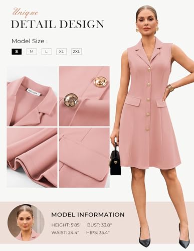GRACE KARIN Women's Sleeveless Button Down Work Professional Dresses - color: Light Pink, size: Small
