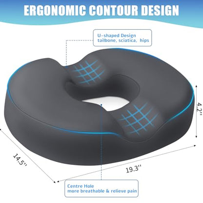 BlissTrends Donut Pillow Seat Cushion, Memory Foam Lifting Cushions - color: Grey, size: XX-Large