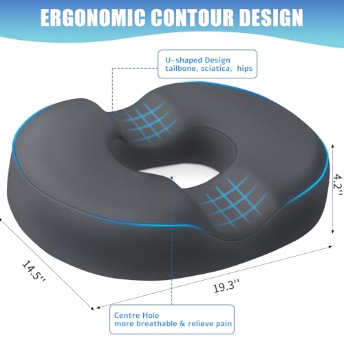 BlissTrends Donut Pillow Seat Cushion, Memory Foam Lifting Cushions - color: Grey, size: XX-Large
