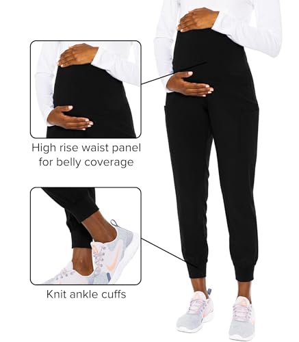 Med Couture Touch Maternity Jogger Scrub Pants for Women with 4 Pockets - color: Black, size: X-Small