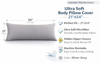 Evolive Ultra Soft Microfiber Body Pillow Cover/Pillowcases 21"x54" with Hidden Zipper Closure (Silver Grey) - color: Silver Grey