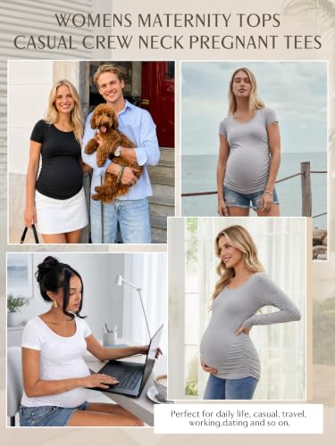 Liu & Qu 3 Pack Maternity Shirts for Women Summer Maternity Tops - color: 1.black/White/Grey, size: Medium