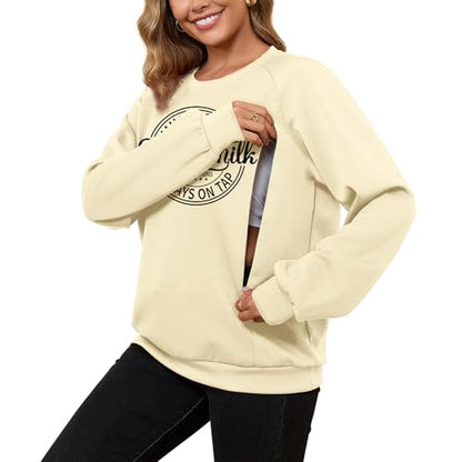 DEBELLY Nursing Friendly Sweatshirt for Breastfeeding Dual Zippers - color: Apricot Printed Pattern, size: X-Large