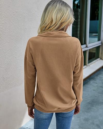 PRETTYGARDEN Women's Casual Long Sleeve Sweatshirt Half Zip Pullover Tops - color: Coffee, size: Small