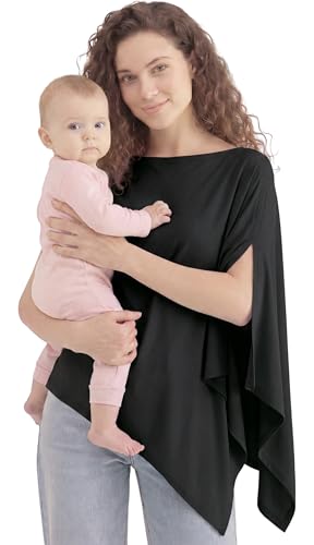 PATPAT Bamboo Viscose Nursing Cover, Breathable Poncho, Black - color: Black