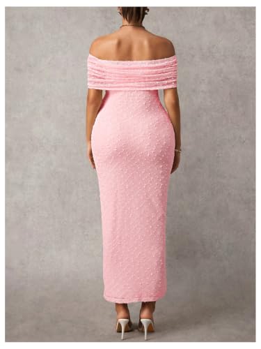 SweatyRocks Women's Maternity Off The Shoulder Dress Bodycon Maxi Dresses - color: Pink, size: X-Large