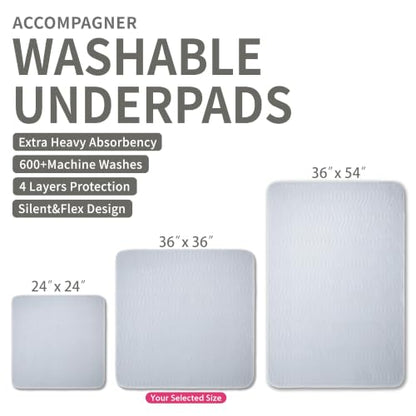 Accompagner Incontinence Bed Pads Washable Waterproof Underpads 36"x36" 6pc - color: Pearl Gray, size: 36"x36" (6 Pack)