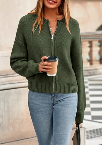 NALANISA Women's Chunky Knit Zipper Cardigan Sweaters 2026 Fall Open Front - color: Army Green, size: Large