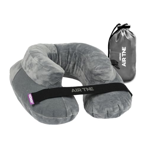 Cabeau Inflatable Travel Pillow – Air TNE – Adjustable, Lightweight, and Supportive for Sleeping on Airplanes, Trains, and Cars– Customized Fit and Compact Carrying Case (Slate Grey) - color: Slate Grey