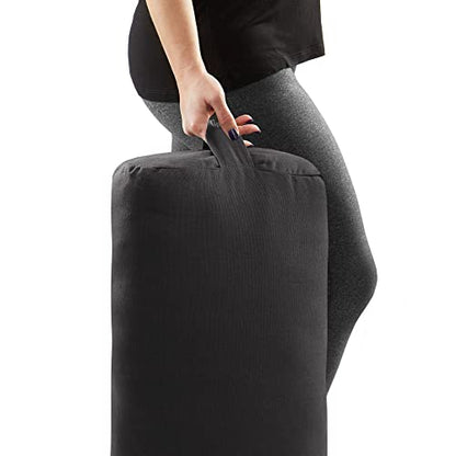 Yoga Meditation Cushion, 25" x 12" Rectangular Bolster with Organic Cotton Cover - color: Black