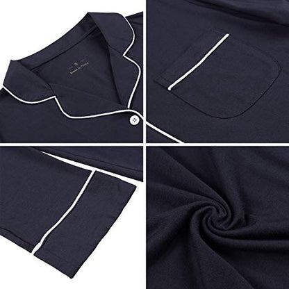 Samring Nightgowns for Women Long Sleeve Button Down Night Gown Sleepshirts - color: Navy Blue, size: Medium