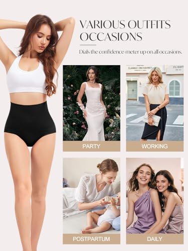 OVRUNS Tummy Control Shapewear Panties for Women High Waisted Compression Underwear C Section Postpartum Full Coverage Briefs - color: Black, size: Small