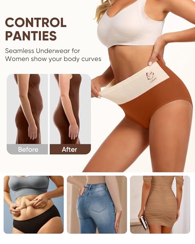 Women's Cotton Underwear High Waisted Tummy Control Panties 5 Pack - color: Multicolor C, size: Medium