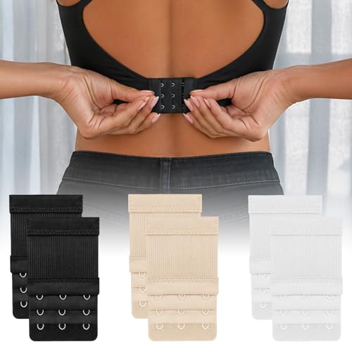 10PCS Bra Extenders 3 Hook Elastic Bra Extension Strap Extender Set for Women, Nylon & Stainless Steel BraAccessories, White, Skin, Black