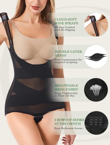 Shapewear Bodysuit for Women Tummy Control Stomach Body Shaper - color: Black, size: 3X-Large