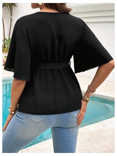 MakeMeChic Women's Maternity Nursing Blouse Wrap Belted Pregnancy Shirt - color: Black, size: Medium