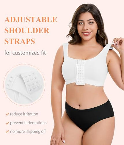CYDREAM Wireless Front Closure Bra for Women Compression Back Smoothing Post Surgery Bra Adjustable Straps - color: White, size: Medium