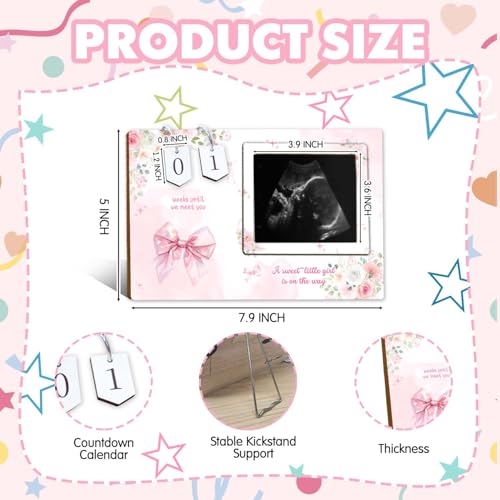 Pink Bow Baby Shower Decorations,Sonogram Picture Frame,Ultrasound Photo Frame with Baby Countdown Weeks,Perfect Gifts for New Parents,Girly Gender Reveal Decorations and Elegant Pregnancy Keepsake - size: pinkbow