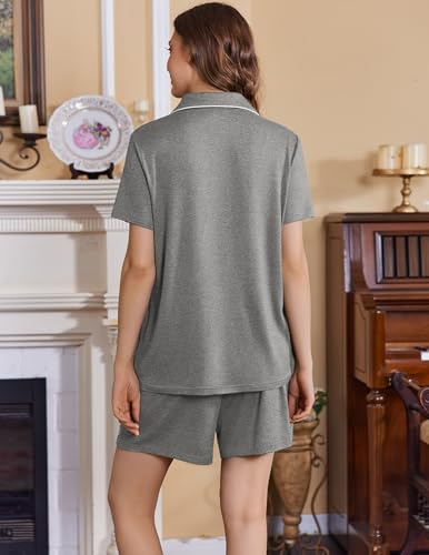 Ekouaer Maternity Sets Postpartum Nursing Pajamas for Women Summer Outfits - color: Middle Grey, size: X-Large