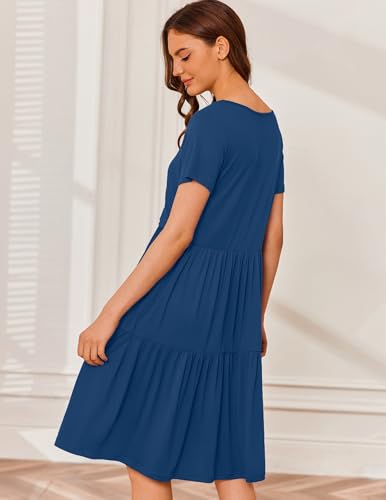 Maternity Dress Summer Short Sleeve Casual Nursing Dresses Breastfeeding - color: Grey Blue, size: Large