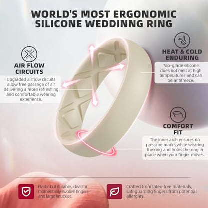 Egnaro Women's Stackable Silicone Rings, 2.5/5.5mm Wide 1.8/2mm Thick Bands - color: SETE4-Cream Beige, Cloudy Blue, Arctic Ice, Blue