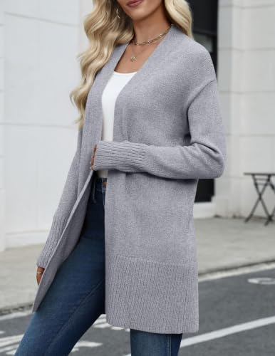 Zeagoo Cardigan Sweaters for Women Open Front Cardigans Long Sleeve Sweater - color: Gray, size: X-Large
