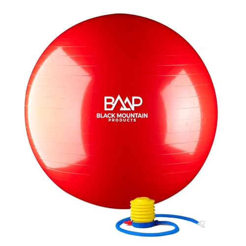 Black Mountain Products Exercise Stability Yoga Ball, Foot Pump, Ball Plug, Plug Puller, 2000 Lbs Static Weight Capacity Antiburst - color: Red, size: 65cm