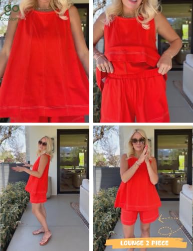 Womens 2 Piece Lounge Set Tank Top and Shorts - color: Tomato, size: Small