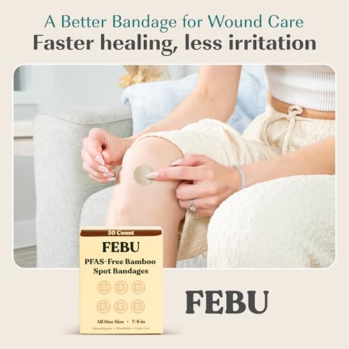 FEBU PFAS Free Bamboo Fabric Bandages, 50 Count Spot - style: Spot / Round (50 Count)
