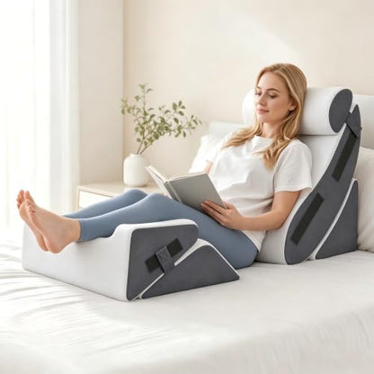 Ahpmeoa 5Pcs Wedge Pillow Set for After Surgery, Memory Foam, White/Grey - color: White/Grey