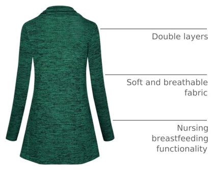 Joymom Maternity Warm Cowl Neck Nursing Sweatshirt Breastfeeding Tunic Tops - color: 43 Green, size: Small