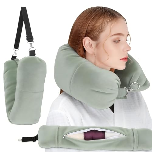 Stuffable Neck Pillow for Travel, Packable Neck Pillow (Sage Green) - color: Sage Green
