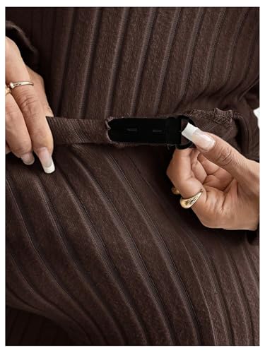 MakeMeChic Women's Maternity 2 Piece Sets Ribbed Knit Hoodie Pants Outfits - color: Brown, size: XX-Large