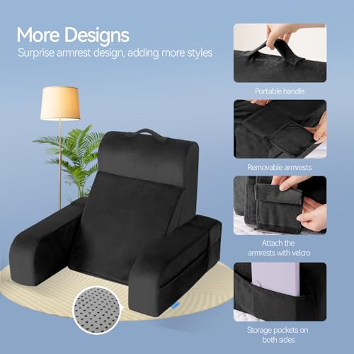Kayfia Reading Pillow, Gel Memory Foam Back Rest Pillow, 19", Black - color: Black, size: Standard(19'')