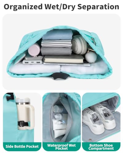Drawstring Backpack with Shoe & Wet Compartments, Cup & Ball Holders, Green - color: Mint Green