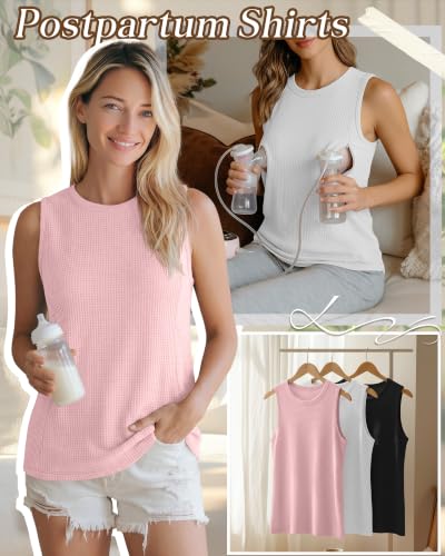 Xaatren 3 Pack Nursing Tank Tops for Breastfeeding - color: Black, White, Pink, size: Large