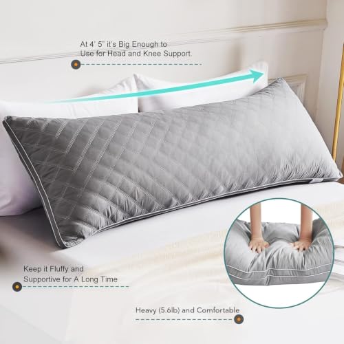 Oubonun Full Body Pillow for Side Sleeper, Adjustable Firm Long Bed Pillow - color: Gray-gray Side