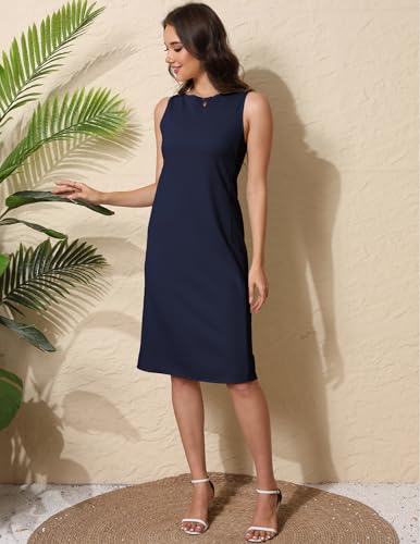 Women Business Sheath Midi Dress - color: Navy Blue, size: Small