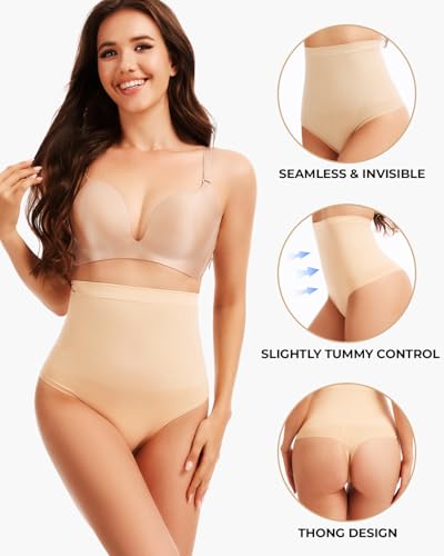 Seamless High Waisted Tummy Control Shapewear Thong - color: Nude, size: XX-Large