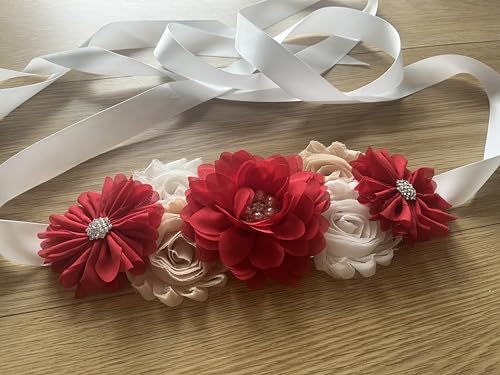 Flowers for Sashes Maternity Pregnancy Sash Belt for Baby Shower Wedding Bride - color: Red