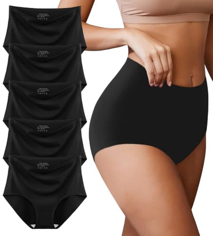 High Waisted Seamless Womens Underwear Comfort No Show Breathable 5 Pack - color: 5 Pack=black-a2, size: Large