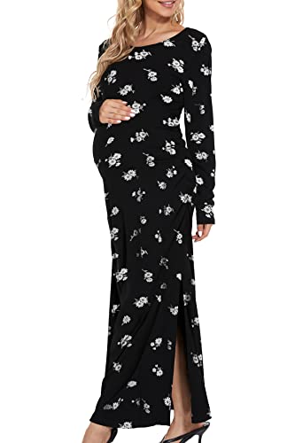 Smallshow Women's Ruched Long Sleeve Split Maternity Dress - color: Svp121, size: Small