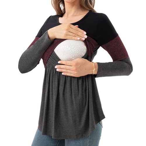Bearsland Women’s Scoop Neck Nursing Top - color: Barn Red, size: Medium