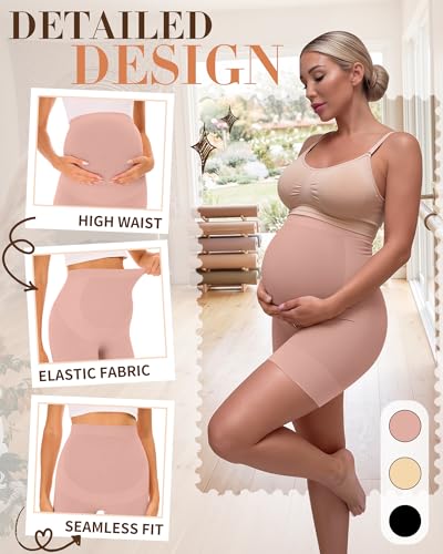 3 Pack Maternity Shapewear Shorts - color: Cinnamon Pink, Nude, Black, size: Medium