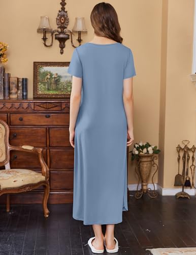 Ekouaer Womens Nursing Dress Breastfeeding Summer V Neck Maternity Dresses - color: Grey Blue, size: Small